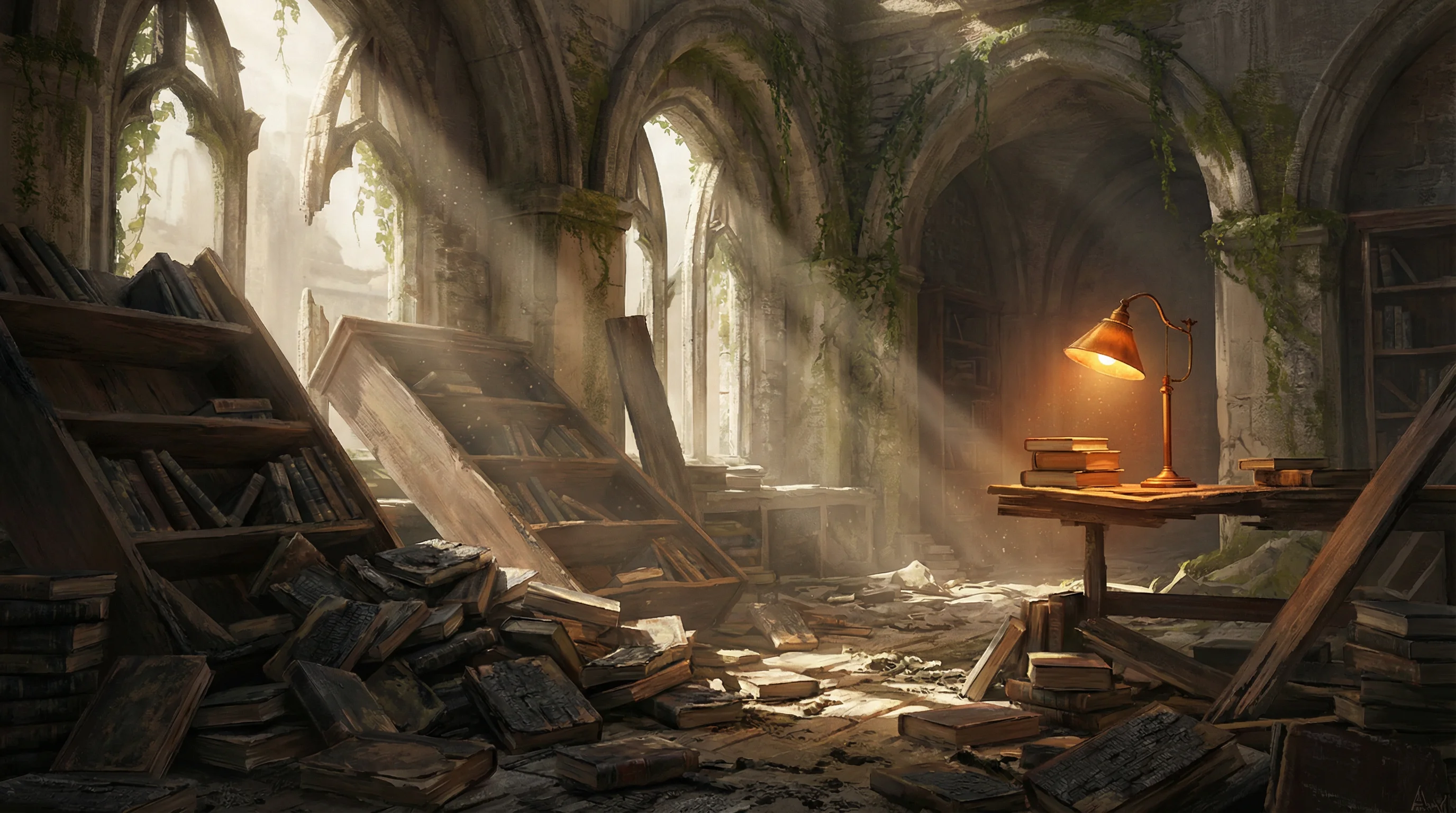 被摧毁的图书馆内部，冰球突破 文明遗迹